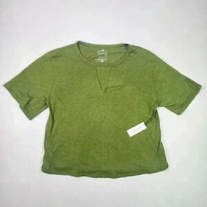 NWT Velvet by Graham & Spencer Shirt M June Vintage Slub‎ Tee Moss Green Cut-Out